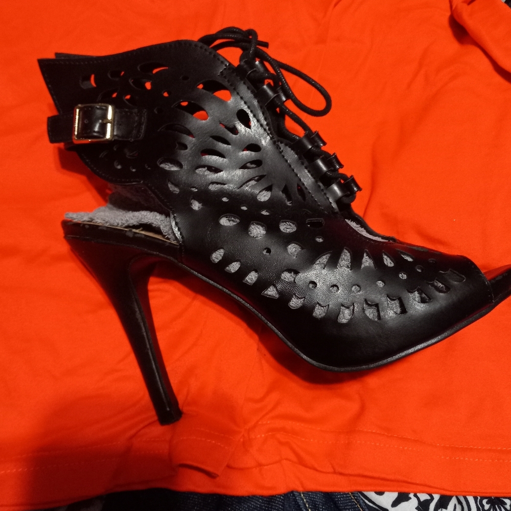 Forever 21 Black Heels with Lace-Up Design